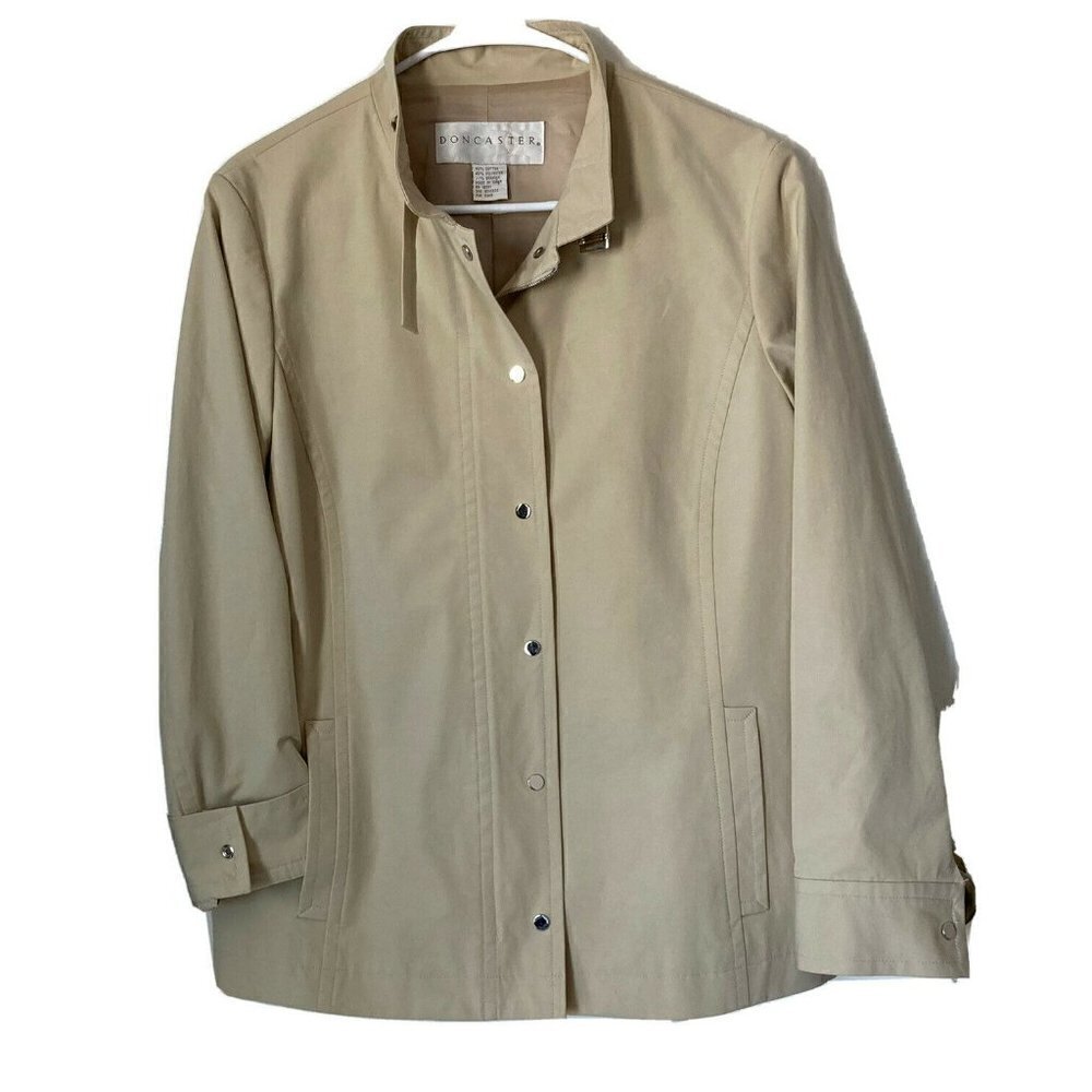 Doncaster Womens Cream Utility Side Pockets Snap/Zipper Front Jacket Topper-8